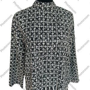 Zara Medium Gray & Black Tweed Fringe 3/4 Sleeve Top